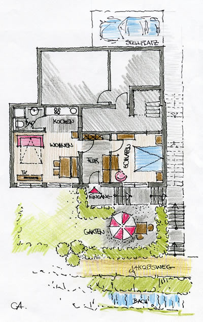 Grundriss Ferienwohnung am Bach